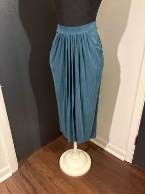 Anthropologie Teal Midi Pleated Skirt with Pockets and Front Slit